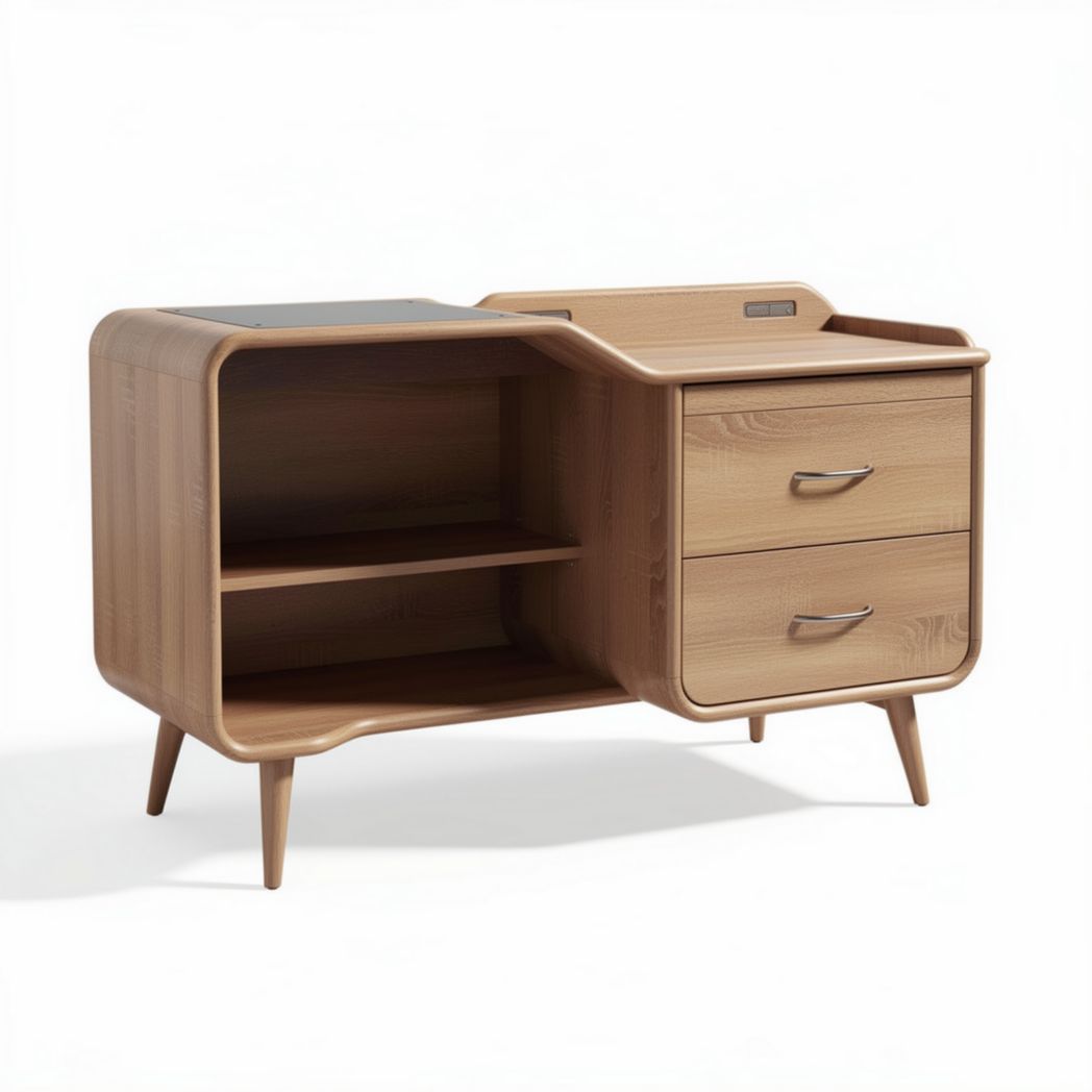 Wooden side cabinet with open shelf and two drawers for storage 90 x 40 x 70cm