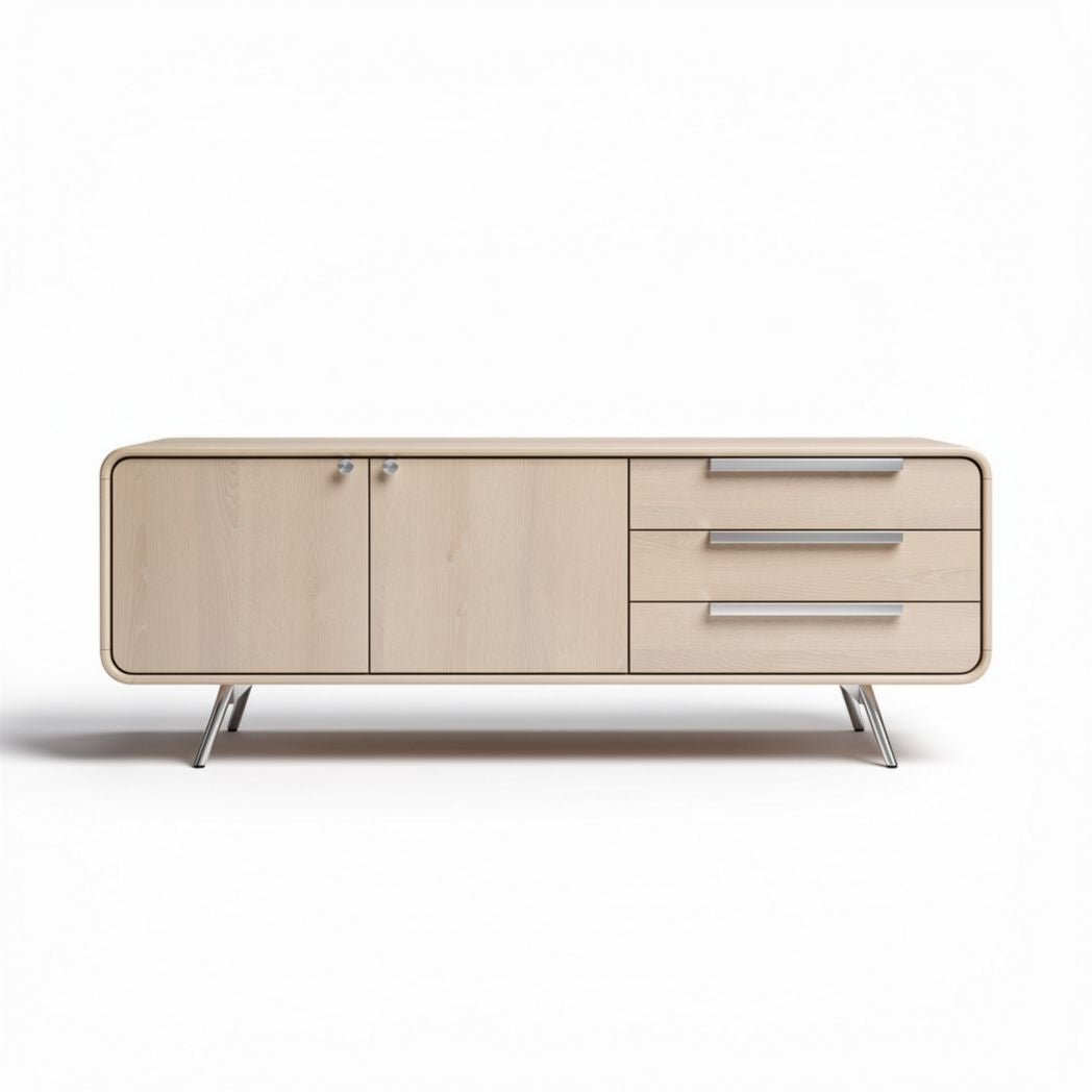 Modern wooden sideboard with silver handles suitable for living room 150 x 40 x 60cm