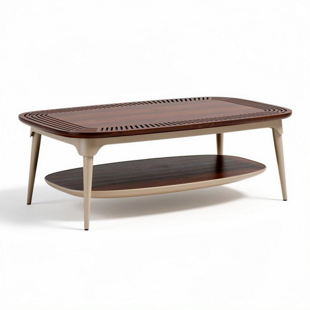 Wooden coffee table with lower shelf 120 x 60 x 40cm in brown and beige