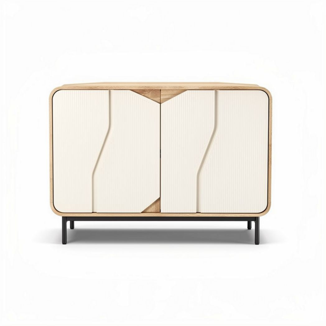 Modern sideboard with textured doors and wooden finish 80 x 40 x 70cm
