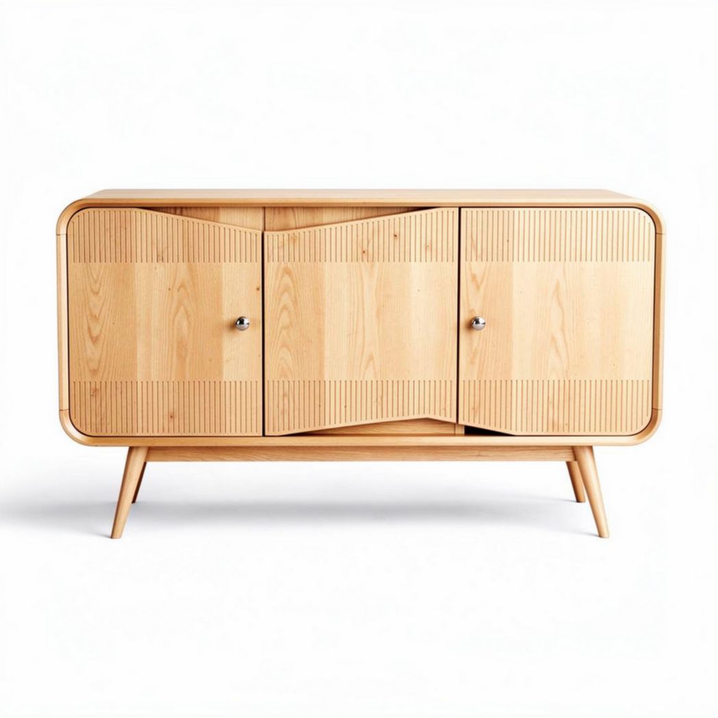 Wooden sideboard with three doors and mid-century modern design 80 x 40 x 75cm