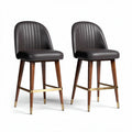 Barstools with faux leather upholstery and wooden legs in dark brown 45 x 45 x 100cm
