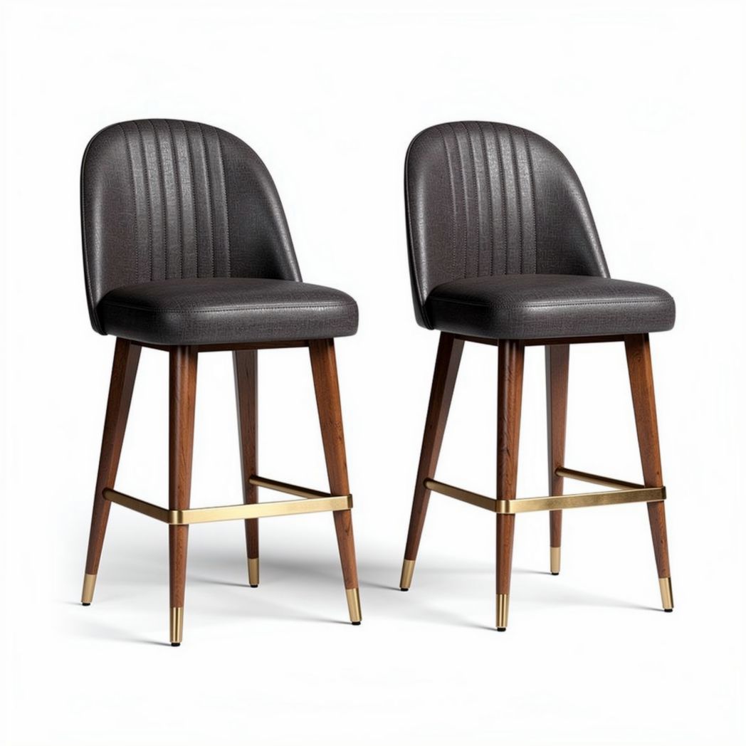 Barstools with faux leather upholstery and wooden legs in dark brown 45 x 45 x 100cm