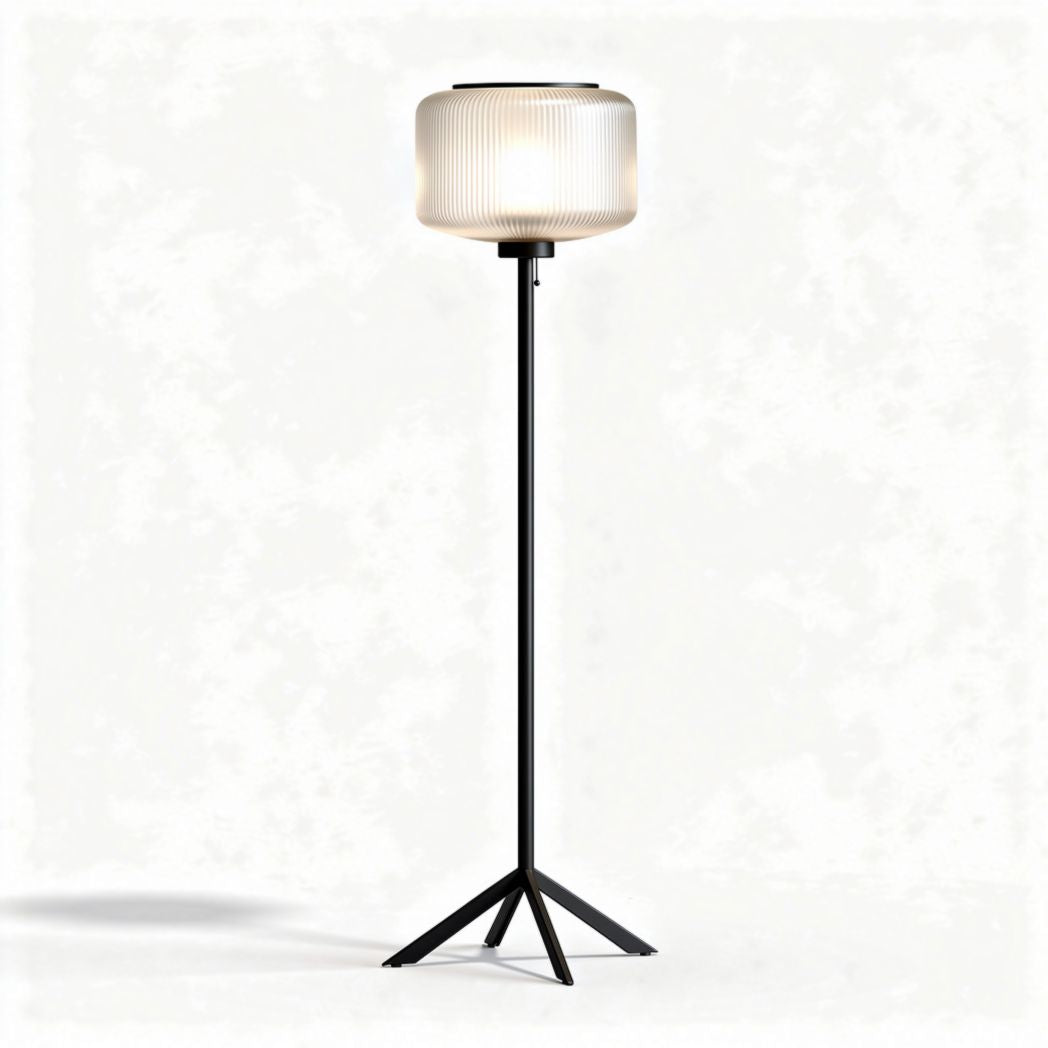 Modern floor lamp with pleated glass shade and black metal base 20 x 20 x 150cm