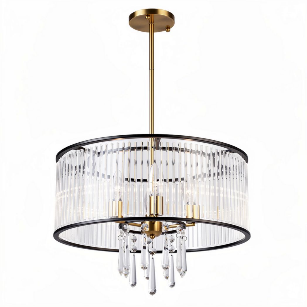 Crystal pendant light fixture with metal frame and adjustable height 40 x 40 x 25cm