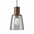 Glass and wood pendant light with brass accent 15 x 15 x 25cm