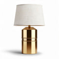 Gold metal table lamp with linen shade for living room or bedroom 30 x 30 x 50cm