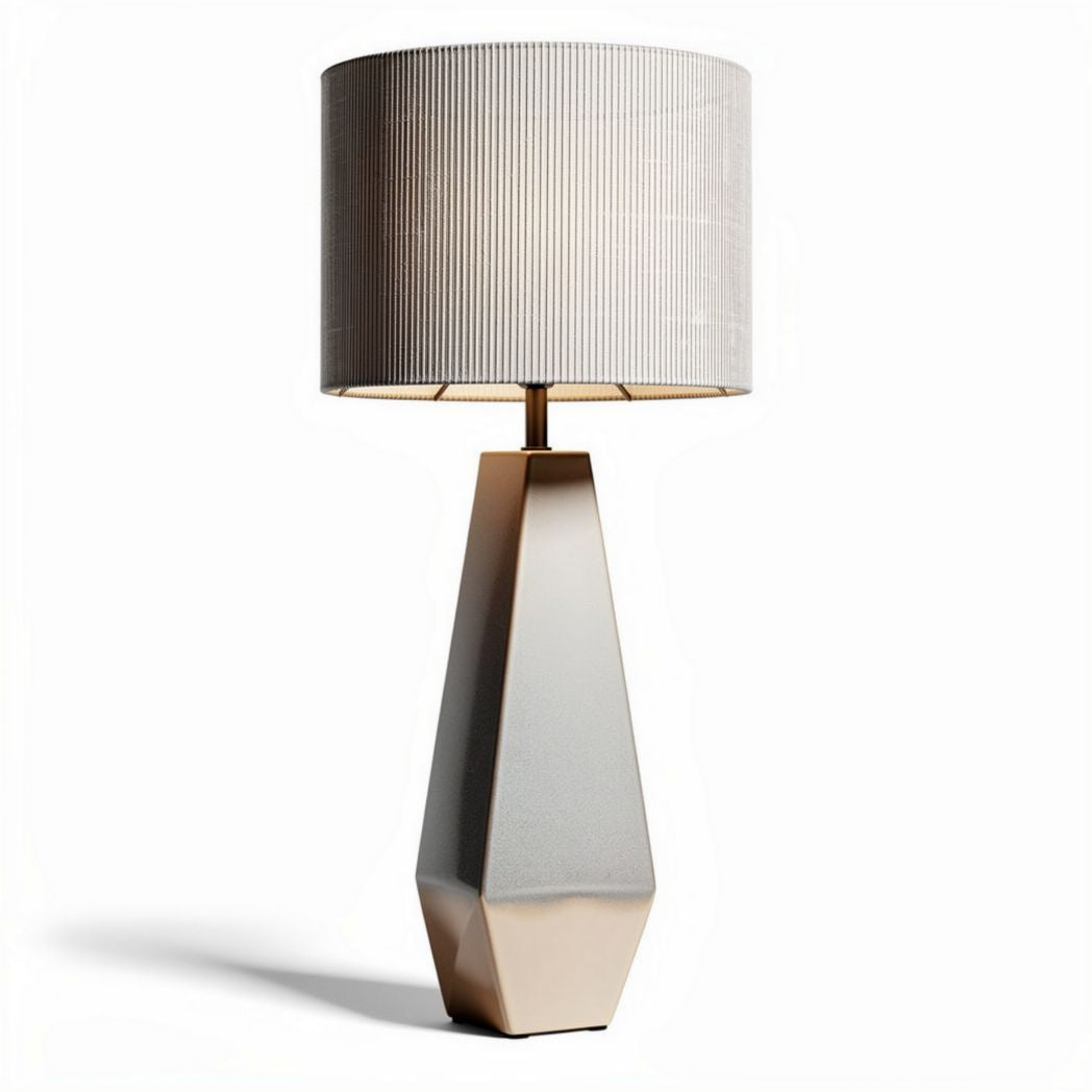 Geometric table lamp with textured shade and metallic base 20 x 20 x 50cm