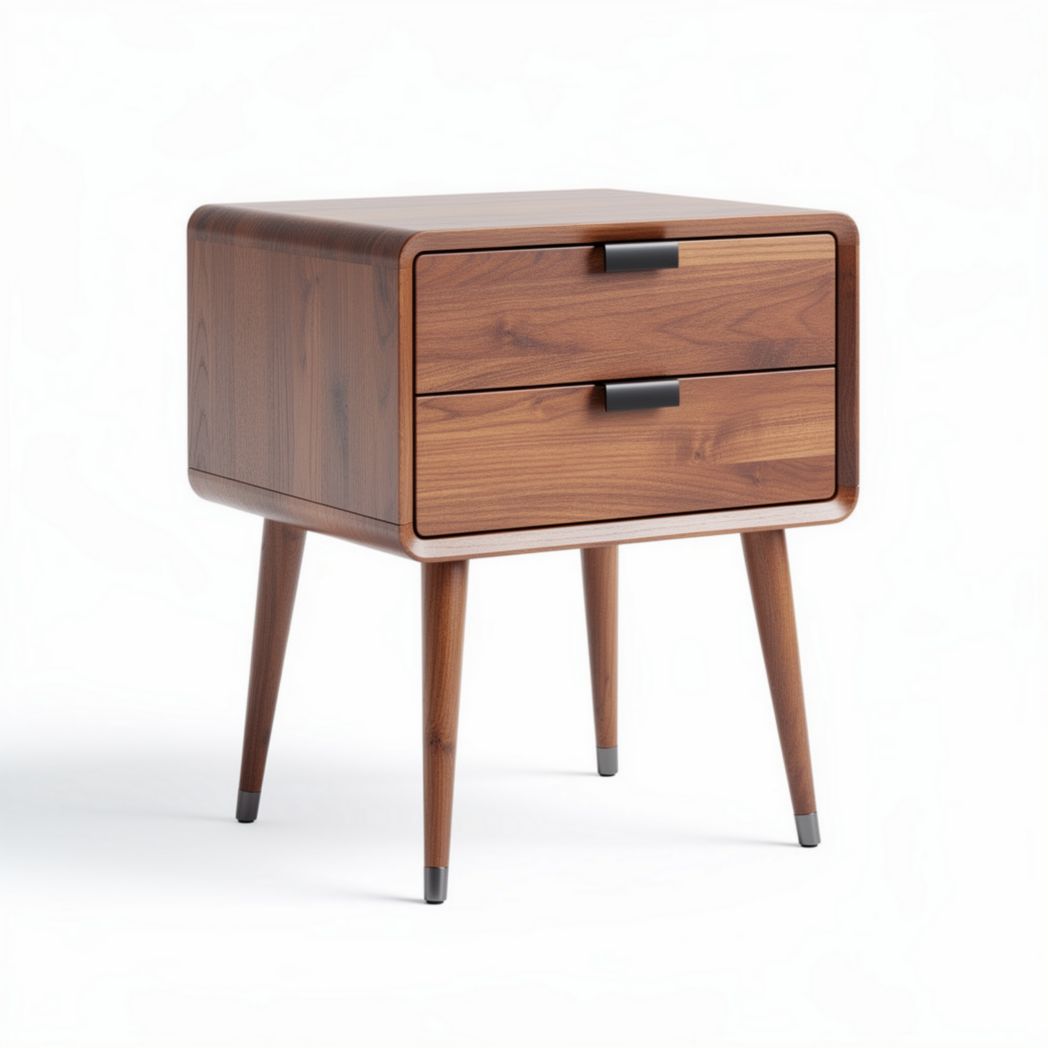 Wooden nightstand with two drawers and tapered legs 40 x 40 x 50cm