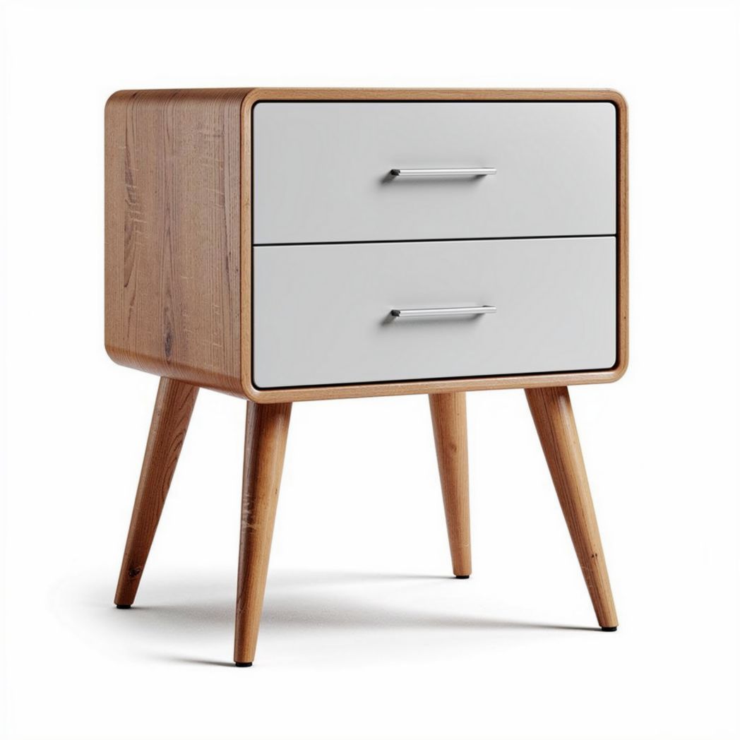 Wooden nightstand with two drawers and minimalist white finish 45 x 40 x 55cm