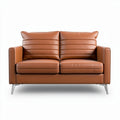 Brown leather two-seater sofa with sleek design and chrome legs 160 x 80 x 75cm