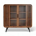 Wooden cabinet with glass doors and shelves 120 x 40 x 100cm for storage