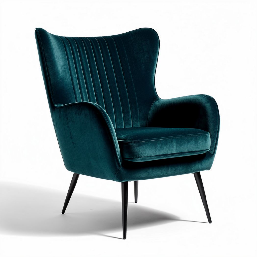Velvet accent chair in teal with high back and modern legs 80 x 80 x 100cm
