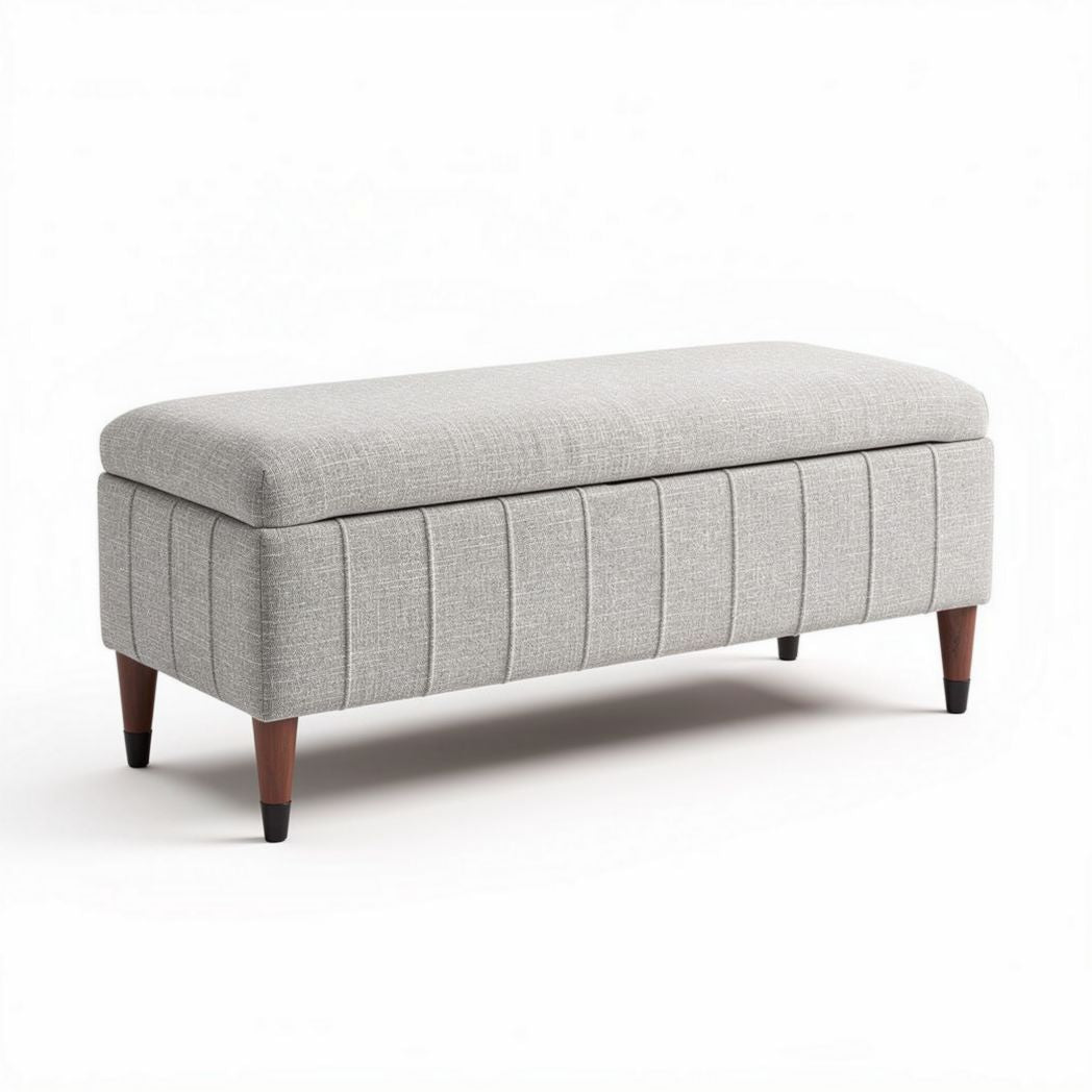 Navy blue upholstered storage bench with gold metal legs 90 x 40 x 45cm