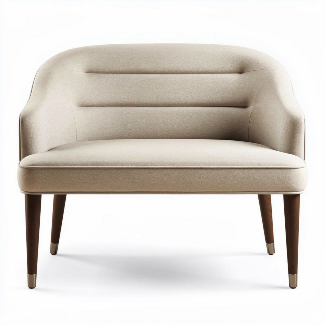 Fabric upholstered loveseat in cream color with wooden legs 80 x 80 x 70cm
